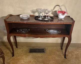 French marble top book shelf console table 
