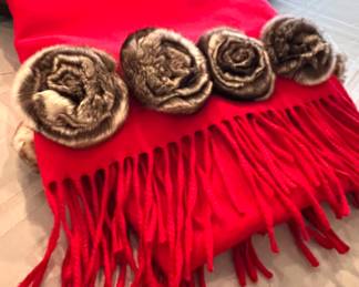 66. Fendi Red Cashmere Scarf w/ Fur Accent 