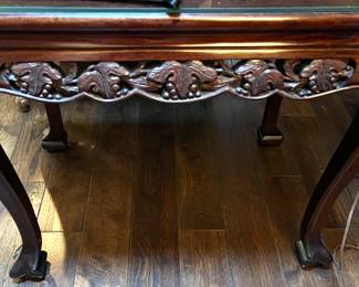 7. Pair of Carved Rosewood End Tables w/ Protective Glass Top (28" x 20" x 23")