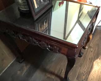 7. Pair of Carved Rosewood End Tables w/ Protective Glass Top (28" x 20" x 23")