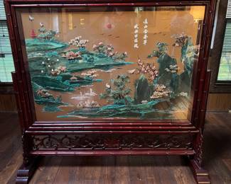 5. Taiwanese Room Screen from w/Jade and Other Precious Materials and Carved Rosewood Frame (54.5" x 53")