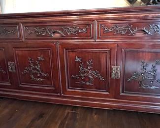25. Carved Rosewood Sideboard w/ Protective Glass Top (72" x 20" x 33")