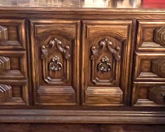 42. Thomasville Carved Six Drawer 2 Door Dresser (77" x 20" x 33") w/ 2 Mirrors (52"h)
