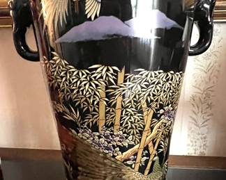 28. Black Porcelain Vase w/ Gold Decoration (15")