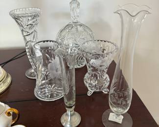 Crystal Vases, Pitcher and candy dish