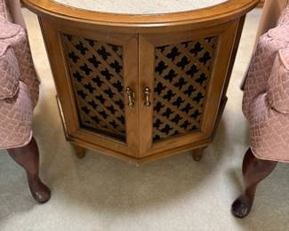 Mid Century cabinet table with limestone top