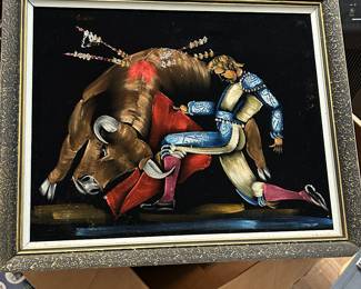 Vintage Velvet Bull Fighter Painting 