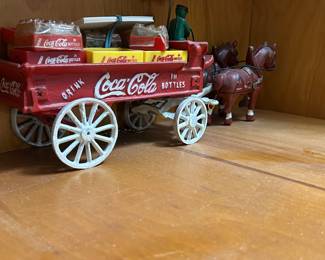 Vintage Cast Iron Coca-Cola Horse Drawn Carriage with bottles (some sealed)