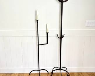 Crate and Barrel Iron Floor Candelabra by Athena Calderone & Pottery Barn Coat Rack