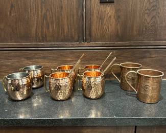 Set of Copper Moscow Mule Mugs with Straws - Hammered Finish - Real Copper