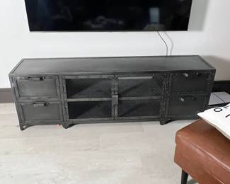 Industrial Style Black Metal Media Console by Restoration Hardware with Mesh Doors and Drawers