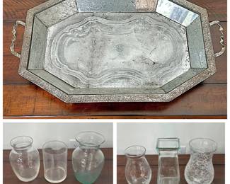 Beautiful Decorative Metal Tray - Set of 6 Flower Vases - Elegant Home Decor
