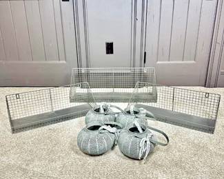 Gray Wire Baskets and Decorative Lantern Set - Industrial Style Storage and Home Decor