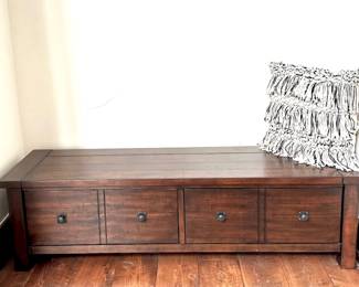 Pottery Barn Wooden Storage Bench with Cushions - Dark Brown - Stylish Home Decor