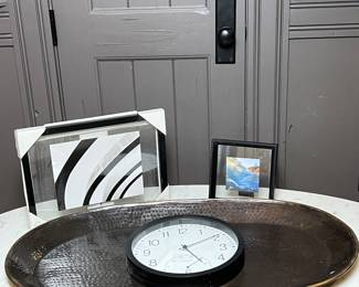 Restoration Hardware 35” Decorative Oval Serving Tray, Outdoor Analog Clock & Two Glass Float Frames
