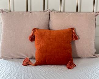 Orange Decorative Pillow with Tassels & Soft Blush Pink Cushions | Textured Throw Pillow