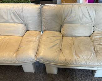 Nicoletti Post Modern Italian Leather Low Lounge Chair Set