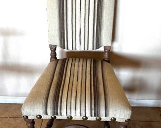 Vintage Wood Carved Woven Fabric Chair