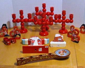 Tole Red Painted Christmas Pieces
