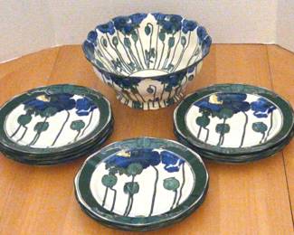 Rare Antique Royal Doulton Poppy Bowl  12 Lunch Plates