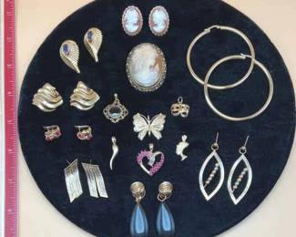 Ladies 14K Yellow Gold Earrings, Pendants Charms Plus 10K Pendant  Silver Cameo