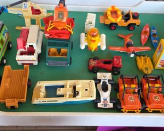 Vintage Fisher Price Jeeps, Vans Helicopters
