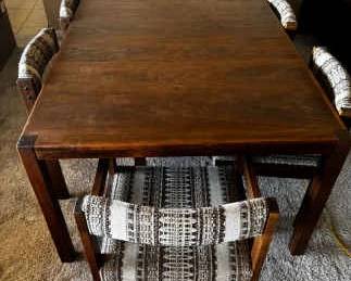MidCentury Table wExtension  9 Tweed Fabric Chairs