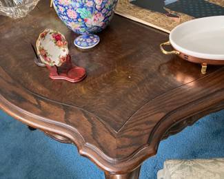 Dining room table with three leaves opens to 96 with six cane chairs