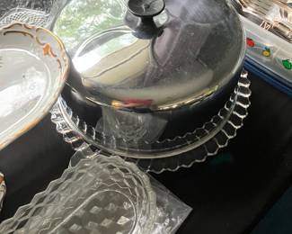 Rare find Stainless steal cake dime and cut glass cake plate 
