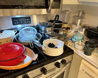 LeCrueset, All-Clad pans, stock pots, Cuisinart food processer, emersion blenders and more!