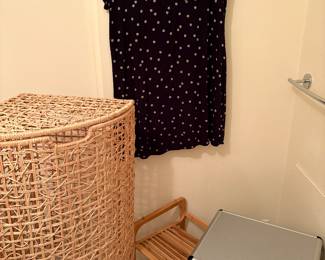 Wicker landry hamper, shoe rack, case and cotton nightgown