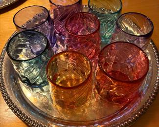 Blown glass - signed - colored low-ball glasses