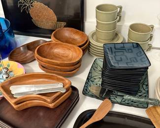 MCM wooden bowls and trays, appetizer plates and platter, and more!