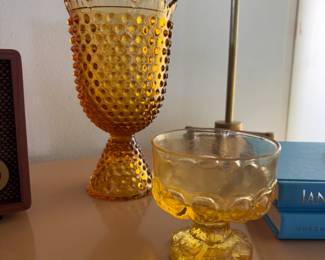 Amber colored vase and glassware