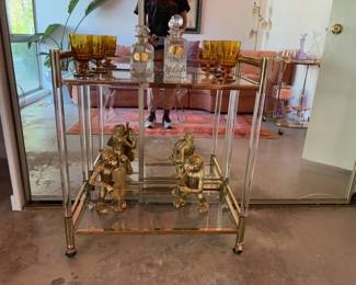 Acrylic and glass bar cart and accessories