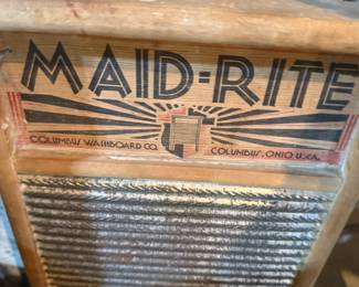 Antique "Maid-Rite" washboard from Columbus, Ohio. Great vintage piece for farmhouse decor or a laundry room display.