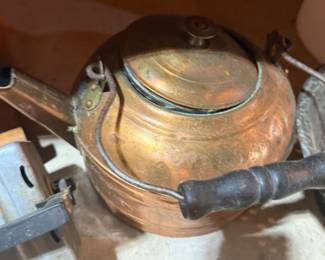 Vintage Copper & Brass Teapot/Kettle with Wooden Handle