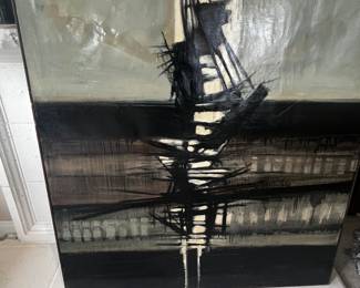 Rinaldo Paluzzio "Structural Forms" Oil on Canvas signed Rome 1963 59"x 51"