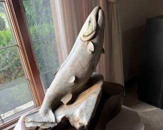 Large salmon soapstone carving