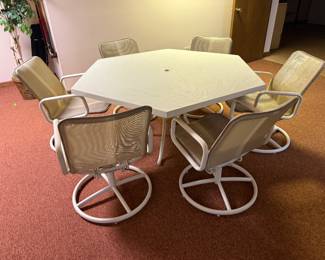 Hexagon patio table & swivel rocking chairs