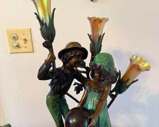 Auguste Moreau "Boy & Girl with Ball" vintage lamp