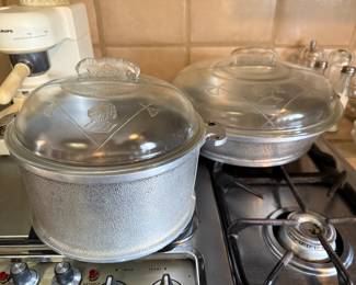 Vintage Guardian Service Aluminum casserole Dishes with glass lids