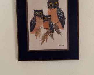 framed painting 3 owls 