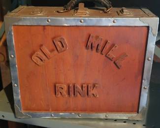 Part of skate lot, roller skate case from Old Mill Rink, Gloucester, VA with skates inside