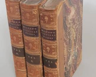 Three volume set of antique books, works of John Milton 
