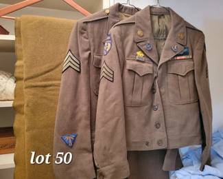 World War II uniforms and Army blanket