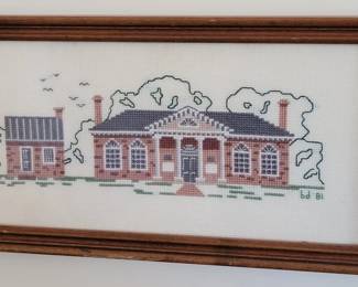 Historic Gloucester Courthouse framed needlepoint