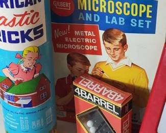 Vintage science toys, games and microscope