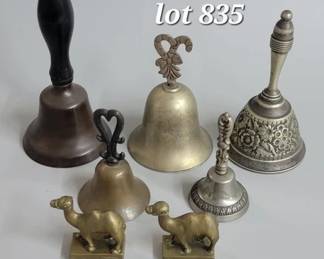 Vintage bell collection and brass camel stamps
