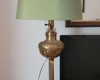 Antique brass lantern converted to lamp with modern shade